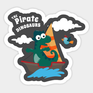 Vector illustration of dinosaur pirate on a ship at the sea Sticker